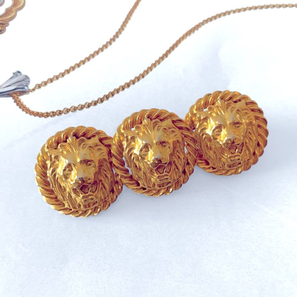 Vintage Anne Klein Gold Lion Heads Brooch